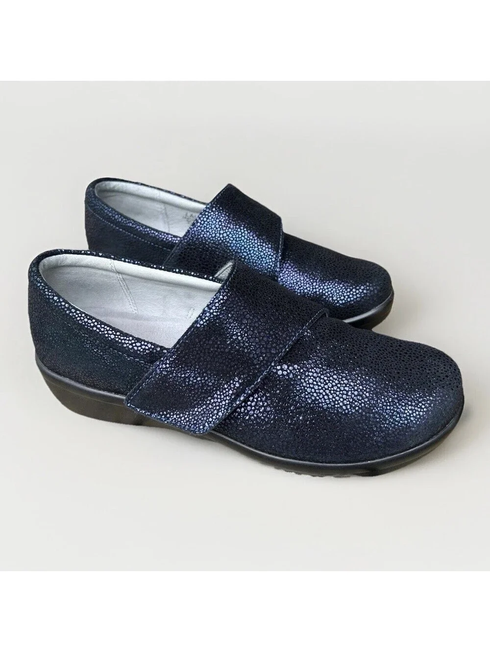 Alegria Lauryn LAU-302 Shimmer Blue Leather Clogs Women 37 US 7/7.5 Comfort Work